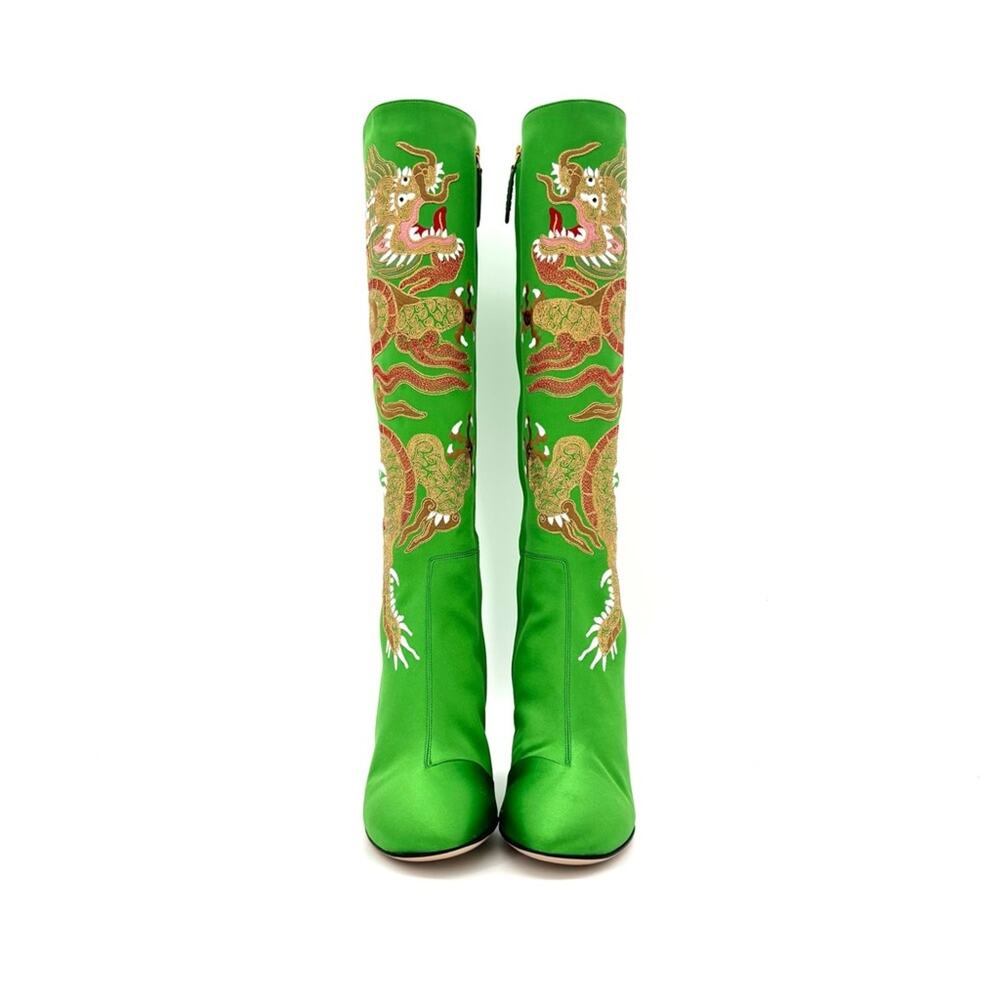 Gucci Candy Dragon Embroidered Crystal Embellished Knee High Boots 36.5 - Picture 6 of 11